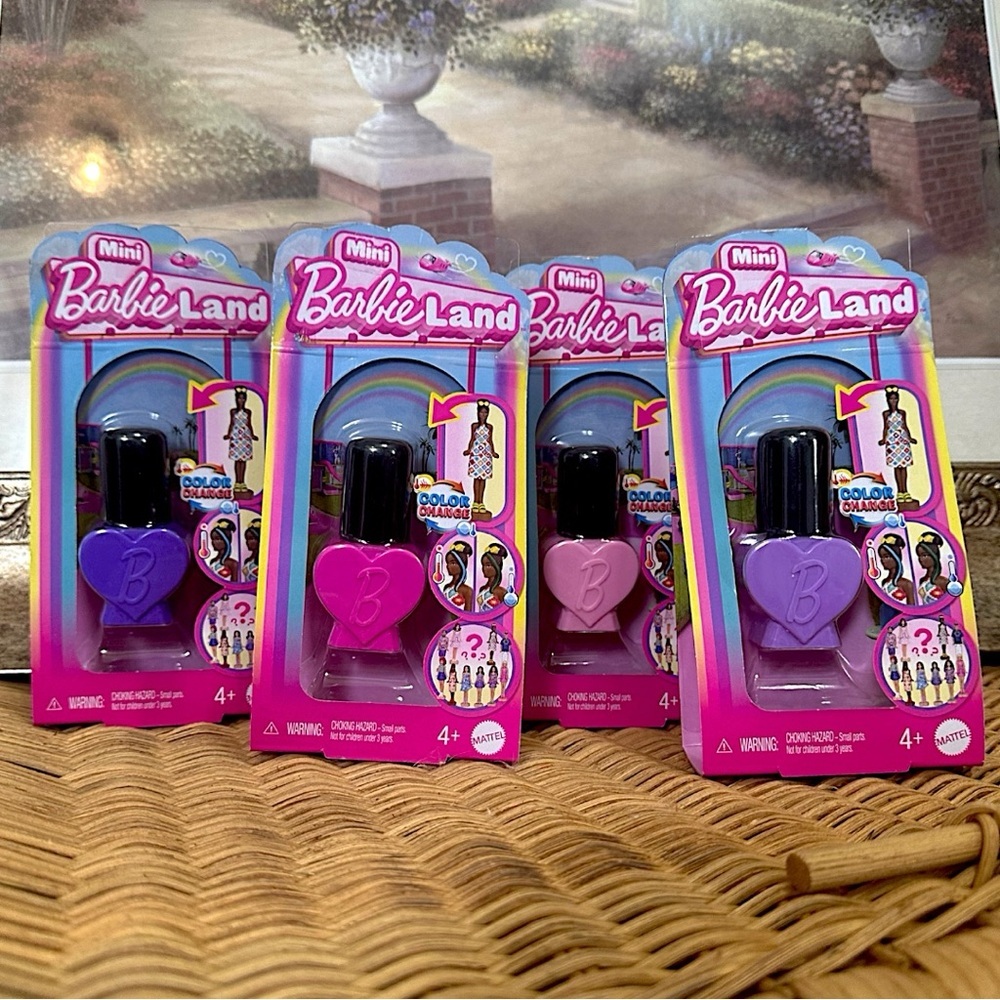 New Barbie Land Lot of 4 Color Change Reveal Mini Doll 1.5" Nail Polish Bottle